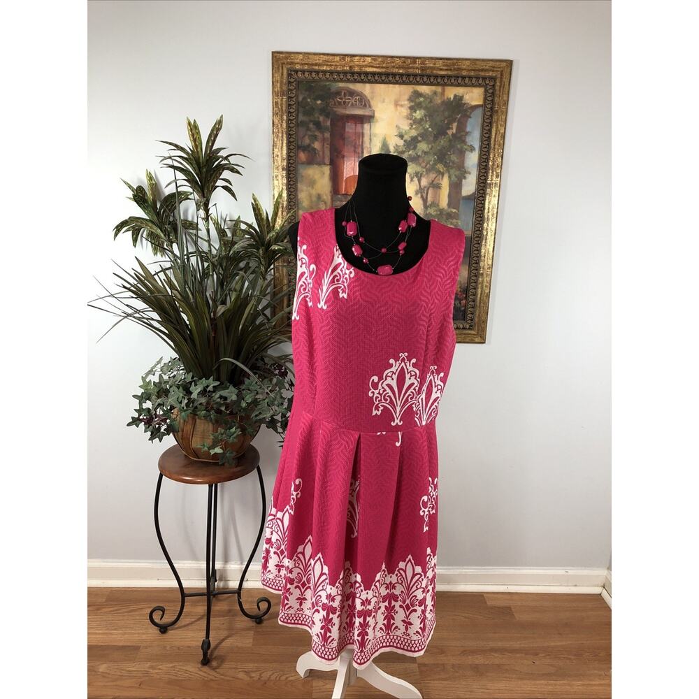 New York & Company Women’s XL Sleeveless Fit & Flare Dress Boho Border Print